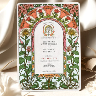 Bold Red & Golden Florals Art Nouveau Wedding Einladung