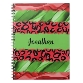 Bold Red & Green Animal Print Personalized Notizblock