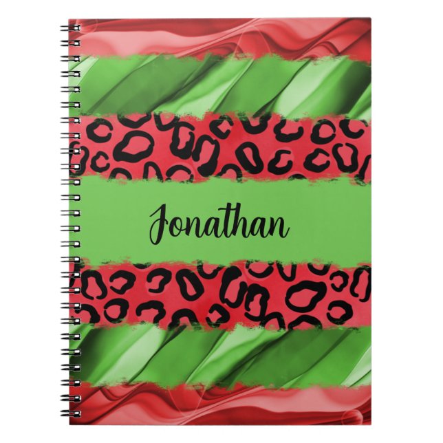 Bold Red & Green Animal Print Personalized Notizblock (Vorderseite)
