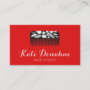 Bold Red Hairstylist Floral Comb Hair Salon Visitenkarte