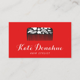 Bold Red Hairstylist Floral Comb Hair Salon Visitenkarte