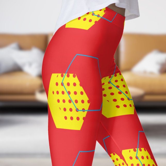 Bold Red Honey Harvest Pattern Leggings (Honey Harvest on Bright Red)