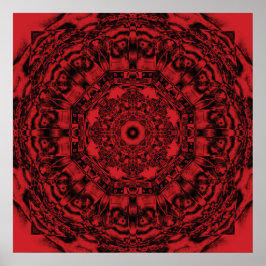 Bold Red Mechanical Abstrakt Mandala Art Poster