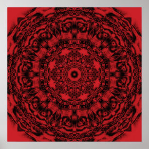 Bold Red Mechanical Abstrakt Mandala Art Poster