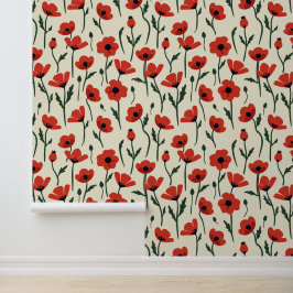 Bold Red Poppies | Klassisches Blumenmuster Tapete