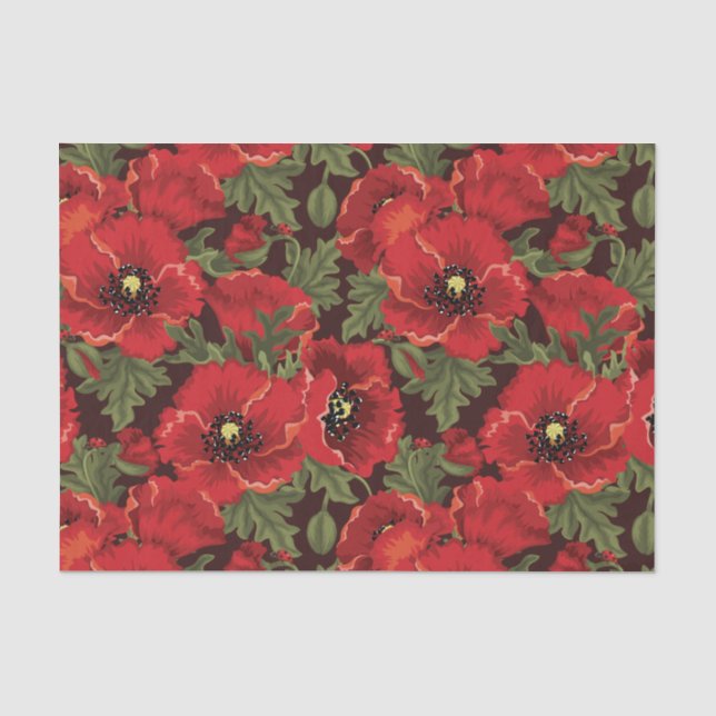 BOLD Red Poppies und Ladybug Modernes Blumenmuster Seidenpapier (Vorderseite)