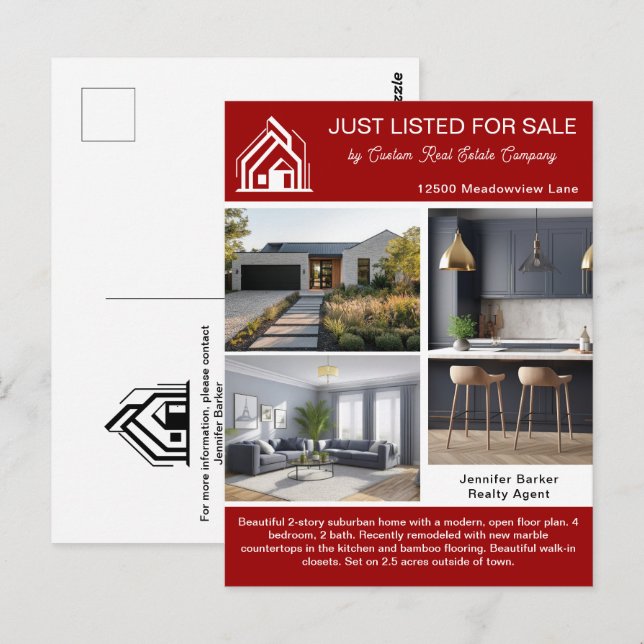 Bold Red Real Estate Company House Listing Postkarte (Vorne/Hinten)