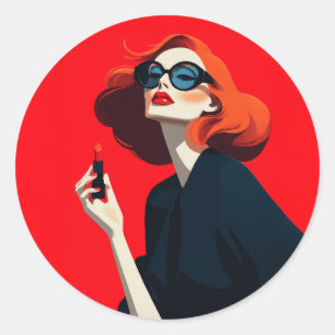 Bold Red Retro Glamour Runder Aufkleber