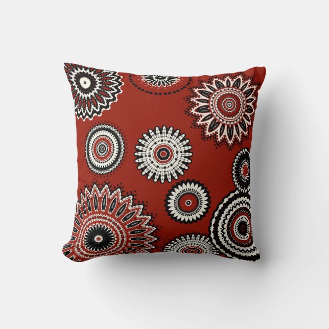 Bold Red Schwarz-weiß Floral Kissen (Vorderseite)