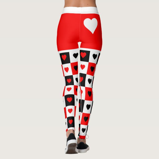 Bold Red, White, Black Hearts Trendy XOXO Leggings (Rückseite)