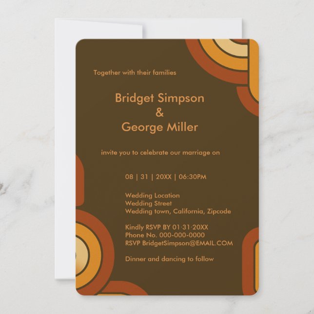 Bold Retro 1970er Hochzeit Einladung (Vorderseite)