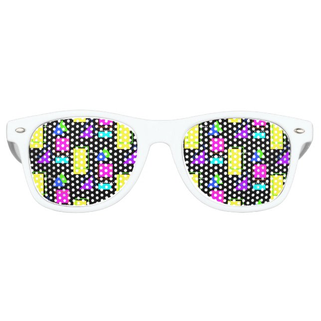 BOLD RETRO 80er NEON FLUORO GEOMETRIC FORMDRUCK Partybrille (Vorderseite)