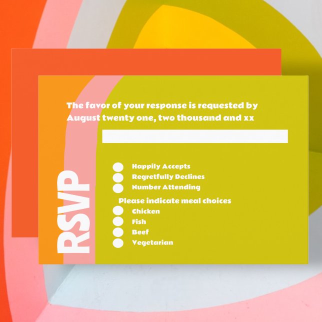 Bold Retro Citrus Wedding RSVP Karte (Bold Retro Citrus Wedding RSVP Cards from Ricaso. A fun Zesty colored fun card)