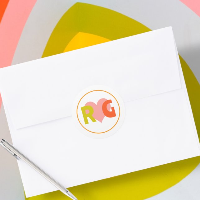 Bold Retro Citrus Wedding Runder Aufkleber (Bold Retro Citrus Wedding Classic Round Stickers from Ricaso. For the fun bold couple)