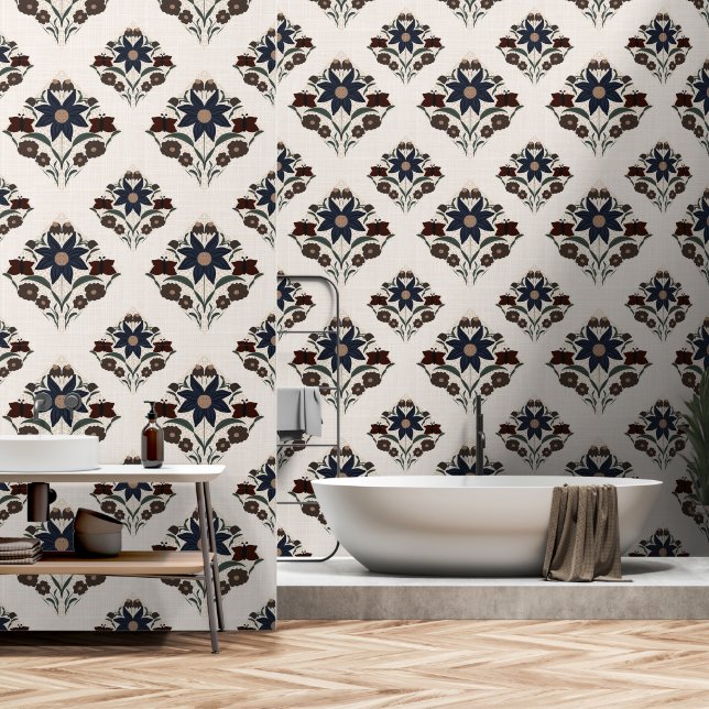 Bold Retro Floral Butterfly Rustikales Bauernhaus Tapete (Badezimmer)