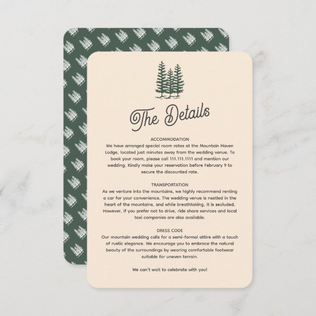 Bold Retro Green Mountain Forest Wedding Begleitkarte (Vorne/Hinten)