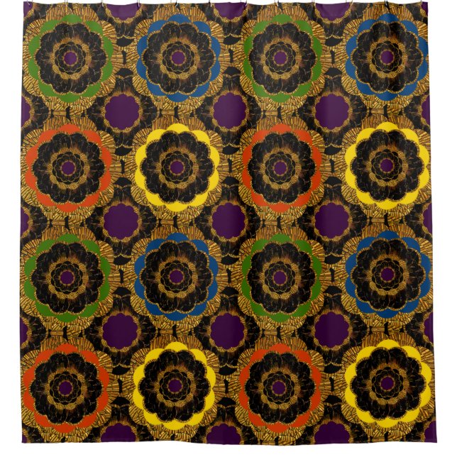Bold Retro Mandala Hippie Boho Mod Blume Muster Duschvorhang (Vorderseite)