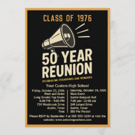 Bold Retro Megaphone 50 Year High School Reunion Einladung