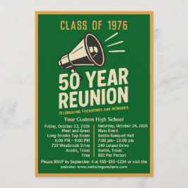 Bold Retro Megaphone 50 Year High School Reunion Einladung