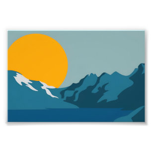 Bold Retro Mountain Scene - Red and Blue Minimalis Fotodruck
