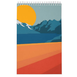 Bold Retro Mountain Scene - Red and Blue Minimalis Kalender