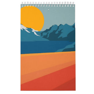 Bold Retro Mountain Scene - Red and Blue Minimalis Kalender