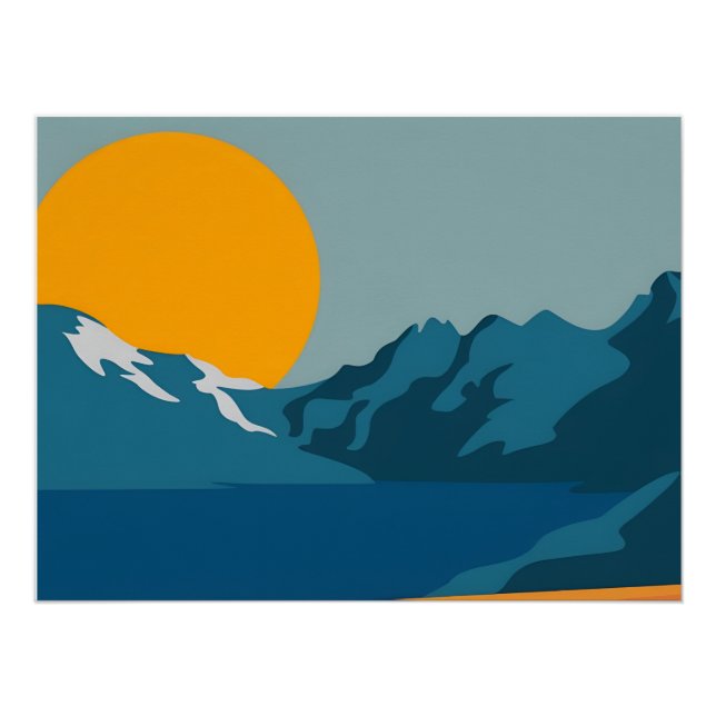 Bold Retro Mountain Scene - Rot und Blau Poster (Vorderseite)