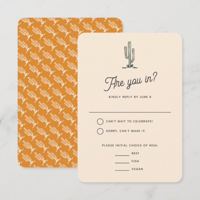 Bold Retro Saguaro Cacti Wüste Landschaft Hochzeit RSVP Karte (Vorne/Hinten)