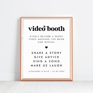 Bold Retro Script Heart Wedding Video Booth Sign Poster