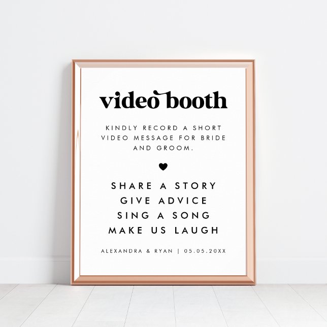 Bold Retro Script Heart Wedding Video Booth Sign Poster (Von Creator hochgeladen)