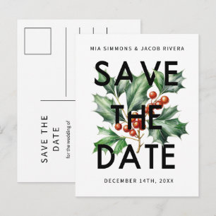 Bold Retro Vintag Holly Save the Date Postkarte