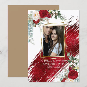 Bold Rich Crimson Paint Stroke und Floral Einladung
