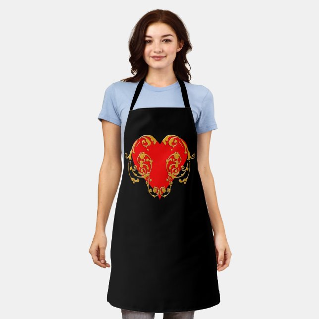 Bold Romantic Valentine Red Goth Heart Schürze (Getragen)