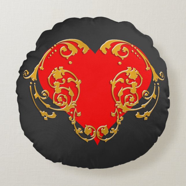 Bold Romantic Valentine Red Goth Heart Throw Pill Rundes Kissen (Vorderseite)
