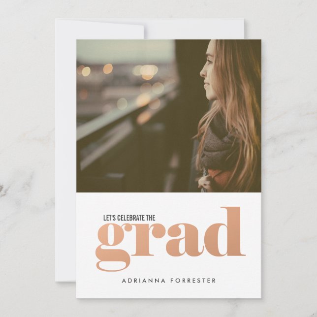 Bold Rose Gold Typografy Foto Einladung (Vorderseite)