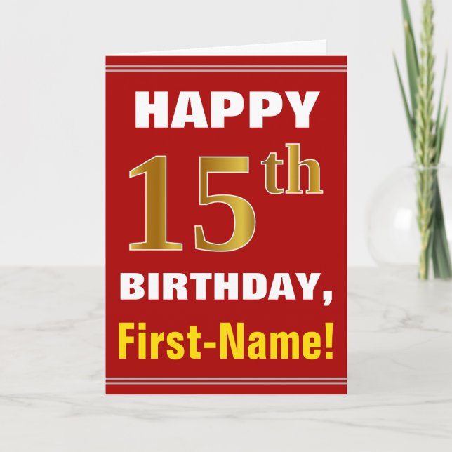 Bold, Rouge, Faux Gold 15e anniversaire avec carte (Devant)
