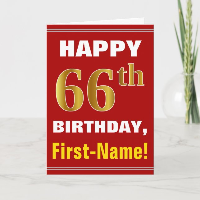 Bold, Rouge, Faux Gold 66e anniversaire avec carte (Devant)