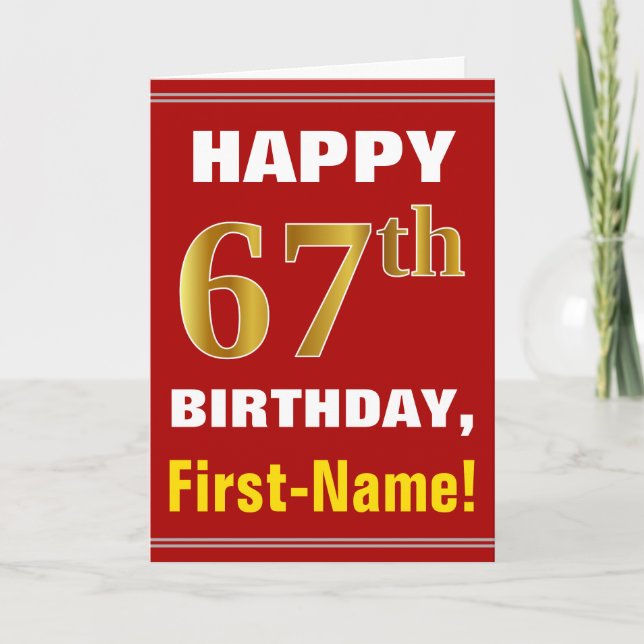 Bold, Rouge, Faux Gold 67e anniversaire avec carte (Devant)