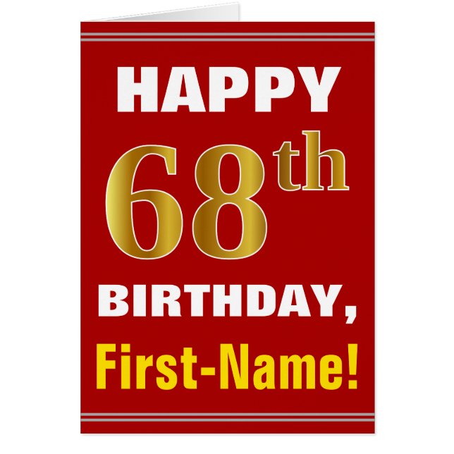 Bold, Rouge, Faux Gold 68e anniversaire avec carte (Devant)