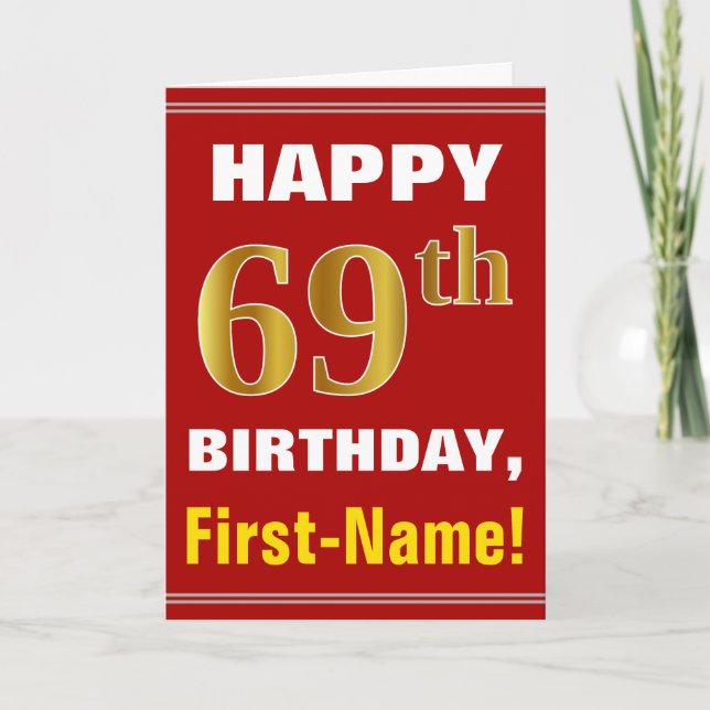 Bold, Rouge, Faux Gold 69e anniversaire avec carte (Devant)