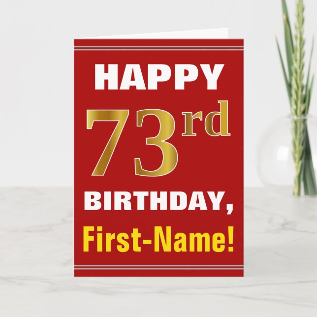 Bold, Rouge, Faux Gold 73e anniversaire avec carte (Devant)