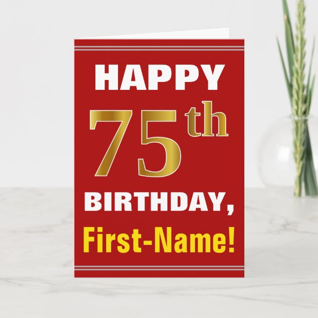 Bold, Rouge, Faux Gold 75e anniversaire avec carte (Devant)