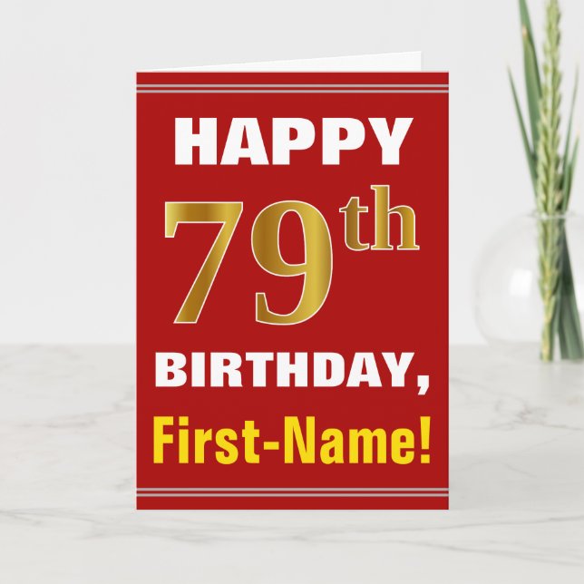 Bold, Rouge, Faux Gold 79e anniversaire avec carte (Devant)