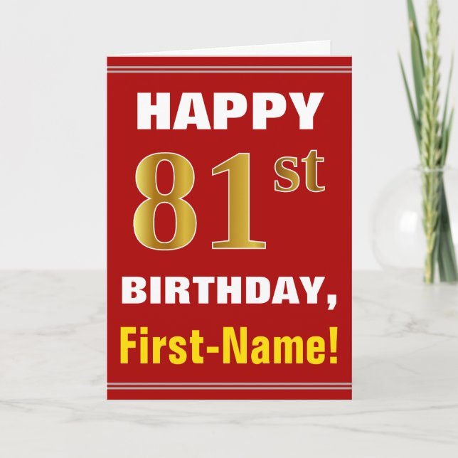 Bold, Rouge, Faux Gold 81e anniversaire avec carte (Devant)