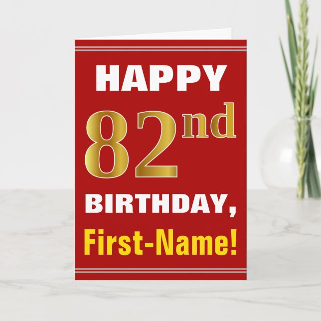 Bold, Rouge, Faux Gold 82e anniversaire avec carte (Devant)