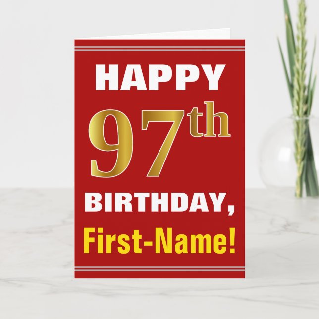 Bold, Rouge, Faux Gold 97e anniversaire avec carte (Devant)