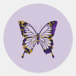 Bold Royal Lila and Gold Marble Butterfly Runder Aufkleber