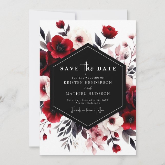 Bold Rustic Crimson Red Wedding Save The Date (Vorderseite)