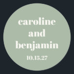 Bold Sage Green Chic Moderne Hochzeit Custom Runder Aufkleber<br><div class="desc">Fett Grün Chic Moderne Hochzeit Custom Classic Round Sticker</div>