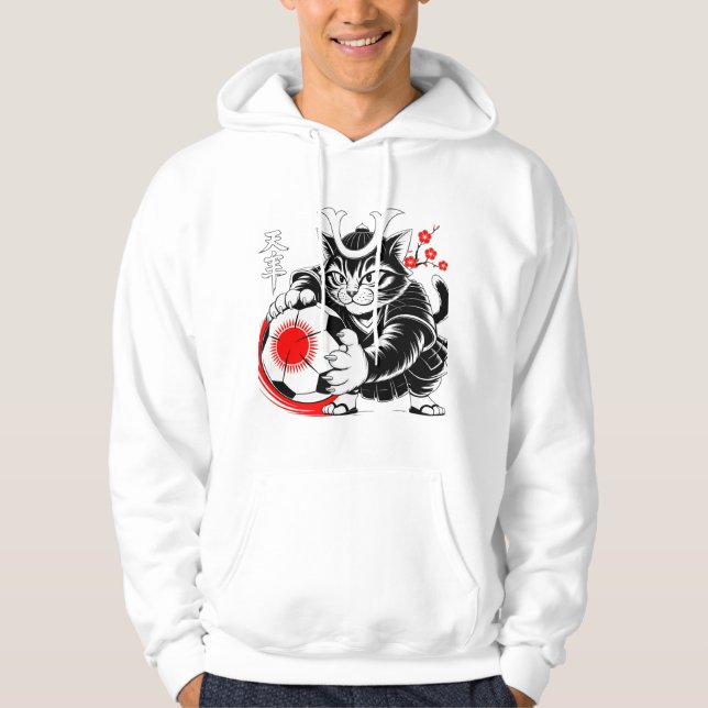 Bold Samurai Cat Soccer - Stylish Kawaii Fan Gear! Hoodie (Vorderseite)